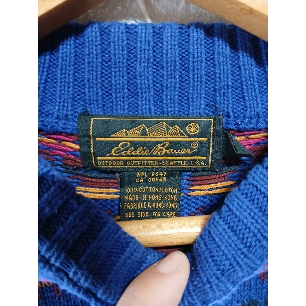 Vintage Eddie Bauer Pullover Sweater Holiday festive Thick Knit men's medium